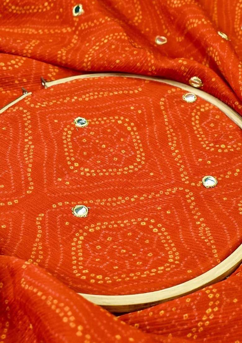 Girls Orange Embellished Chinon Chiffon Fusion Set - Indya