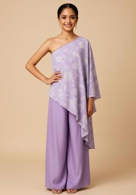 Girls Lilac Embroidered Silk Fusion Set