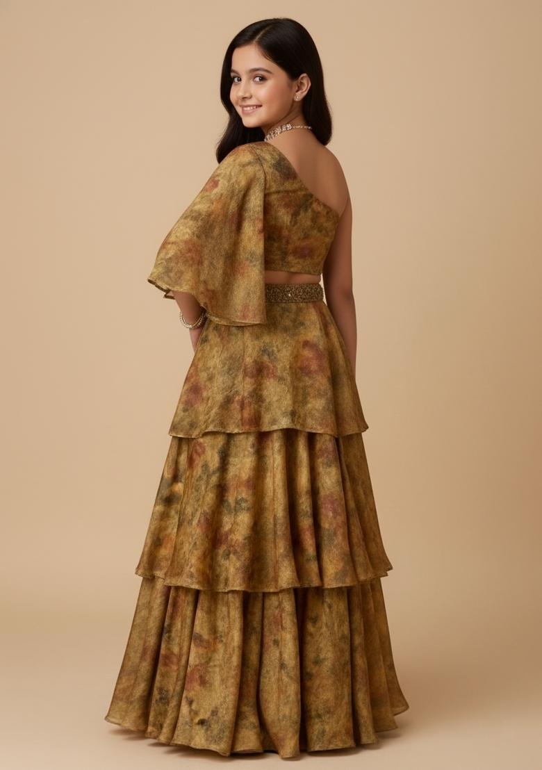 Girls Multicolor Printed Tissue Fusion Set - Indya