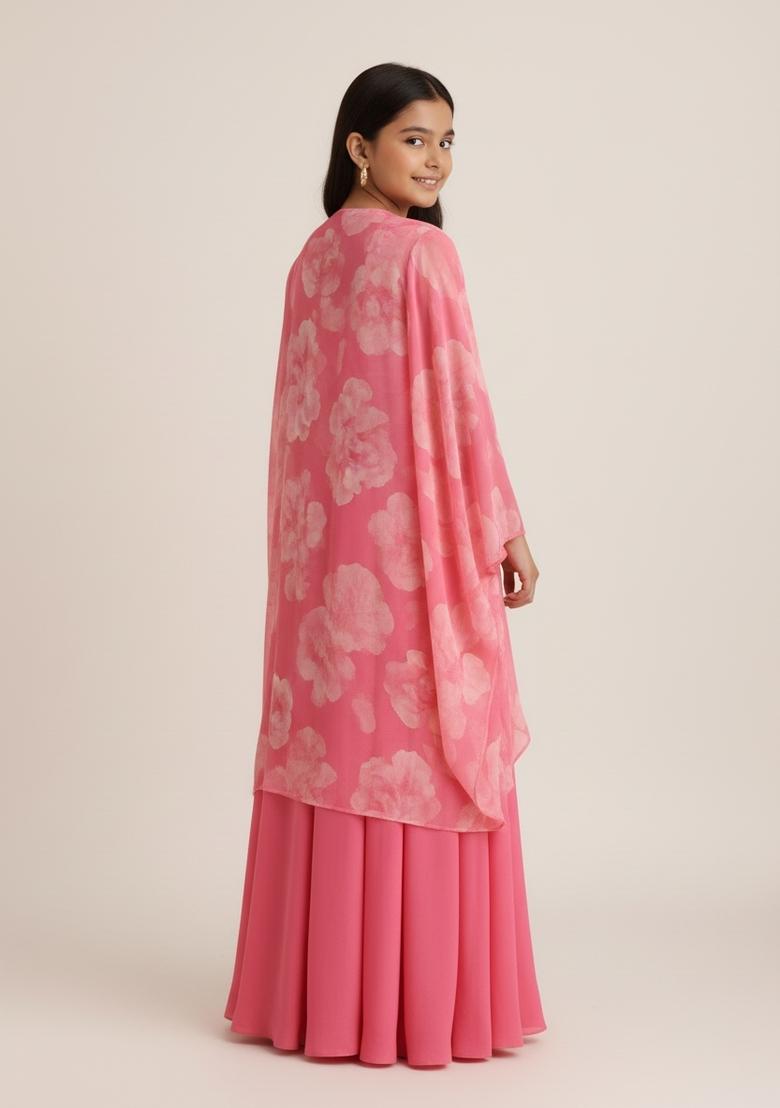 Girls Pink Printed Georgette Fusion Set - Indya