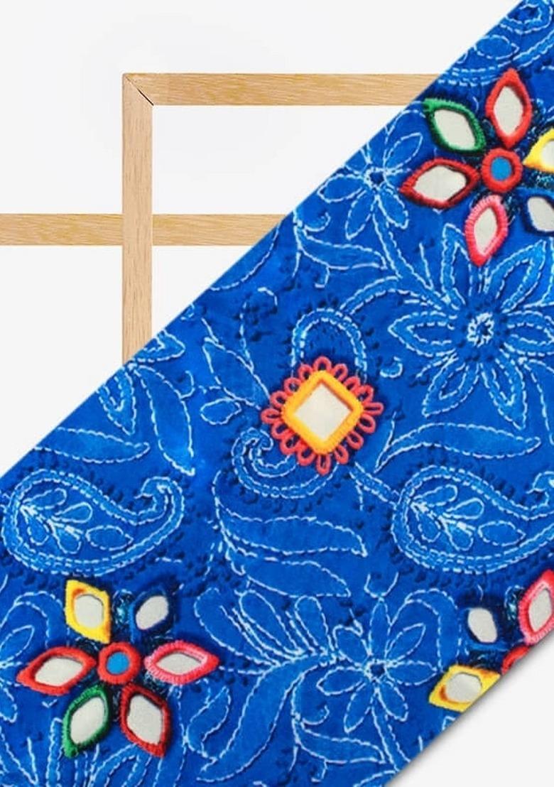 Girls Blue Printed Satin Fusion Set - Indya