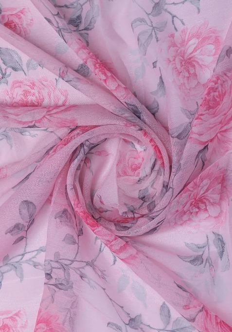 Girls Pink Printed Georgette Anarkali Set