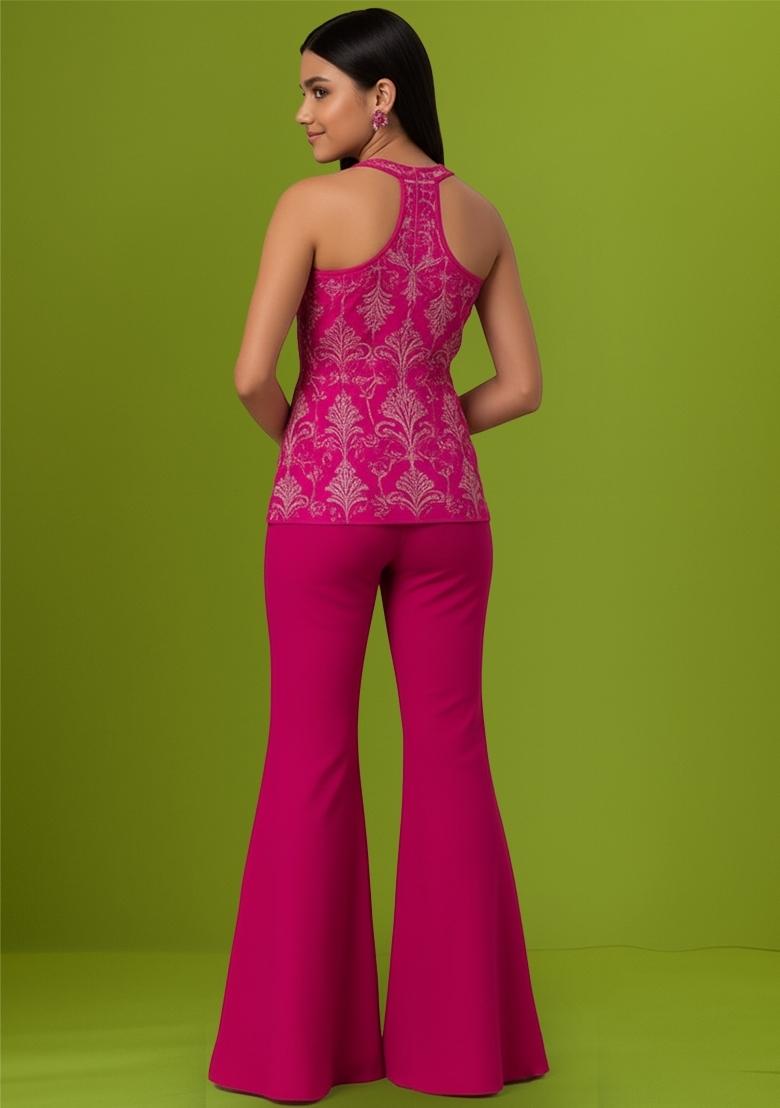 Girls Pink Embroidered Georgette Sharara Set - Indya