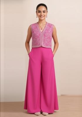 Girls Pink Embroidered Georgette Sharara Set