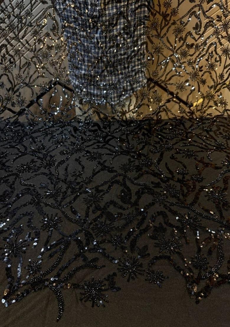 Girls Black Georgette Embellished Blouse Lehenga Set