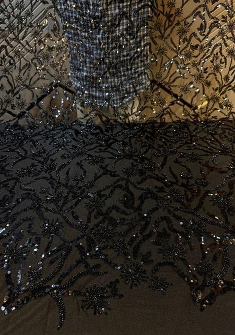 Girls Black Georgette Embellished Blouse Lehenga Set