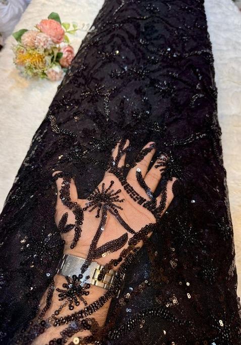 Girls Black Georgette Embellished Blouse Lehenga Set