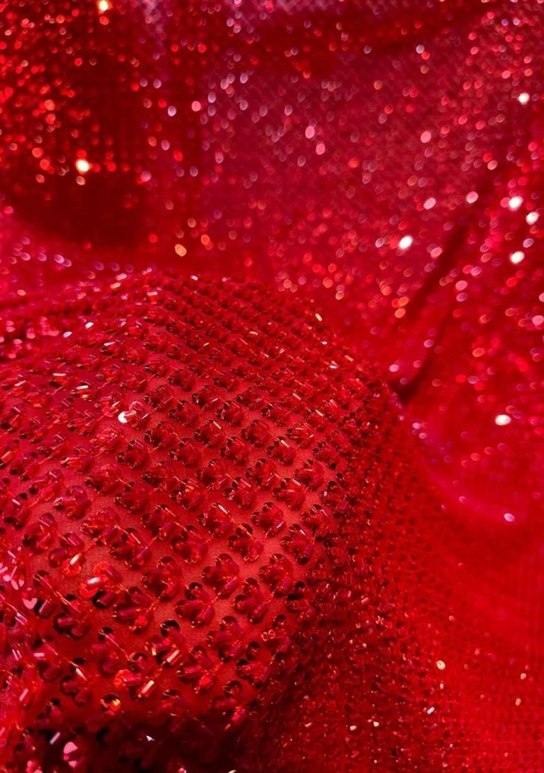 Girls Red Sequin Embroidered Georgette Lehenga Set