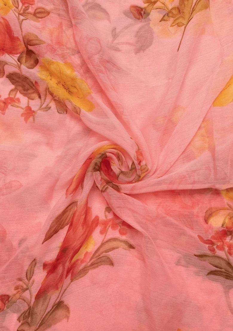 Girls Orange Printed Chiffon Lehenga Set