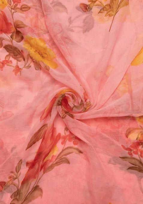 Girls Orange Printed Chiffon Lehenga Set