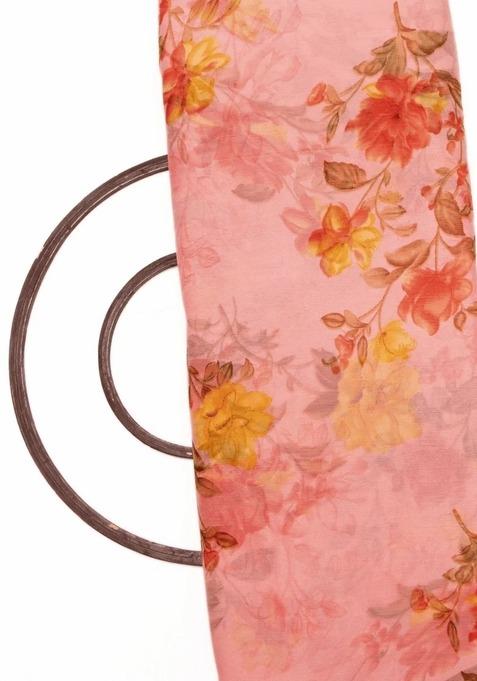 Girls Orange Printed Chiffon Lehenga Set