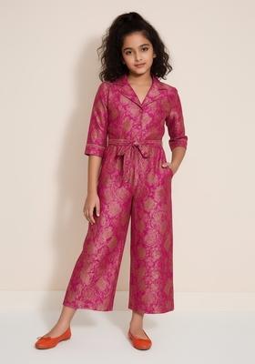 Girls Magenta Jacquard Jumpsuit