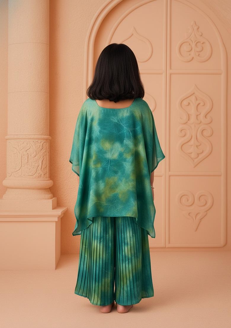 Girls Green Embroidered Organza Anarkali Set - Indya