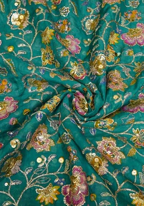 Girls Green Embroidered Organza Anarkali Set