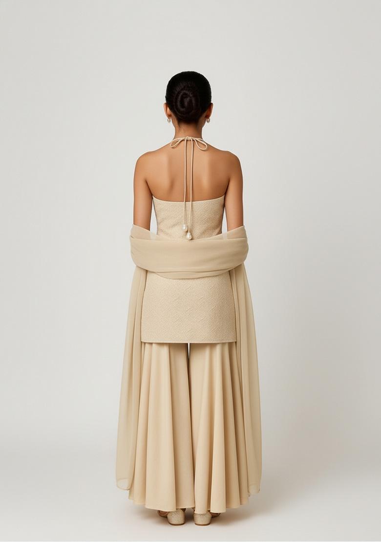 Girls White Embroidered Net Sharara Set - Indya