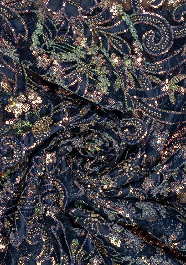 Girls Blue Sequin Net Kurta Set