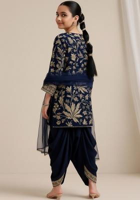 Girls Blue Embroidered Georgette Kurta Set