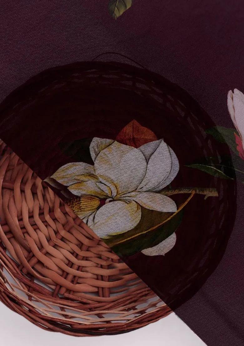 Girls Brown Floral Print Georgette Anarkali Set