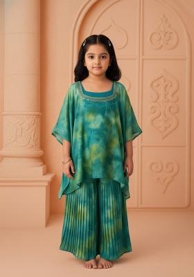 Girls Green Floral Print Crepe Sharara Set