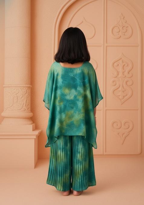 Girls Green Floral Print Crepe Sharara Set