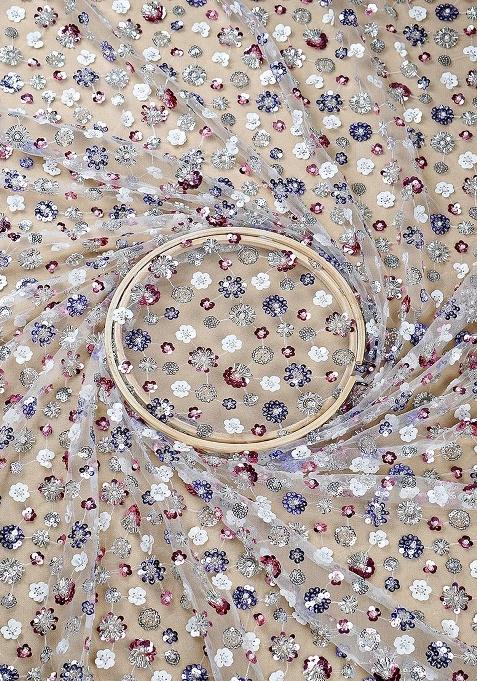 Girls Beige Sequin Net Sharara Set