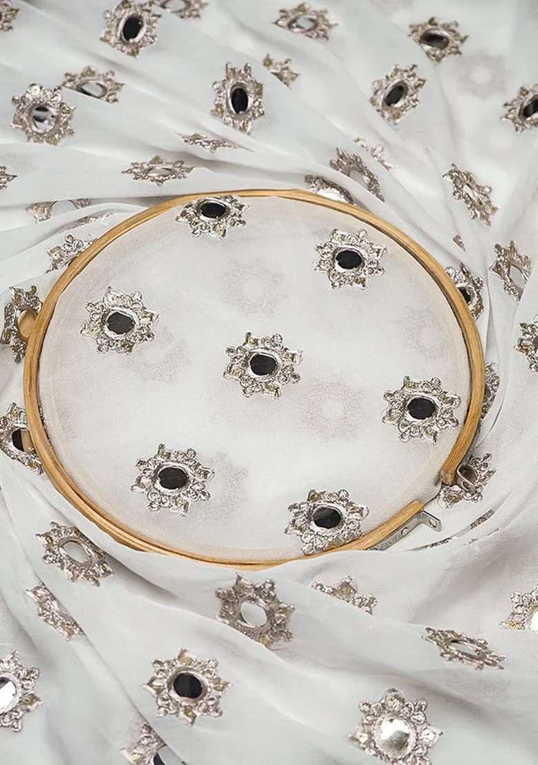 Girls White Embellished Georgette Sharara Set - Indya