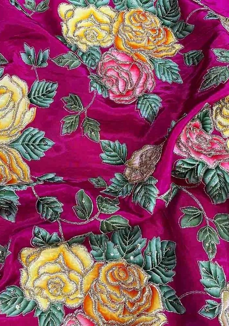 Girls Pink Embroidered Crepe Kurta Set - Indya