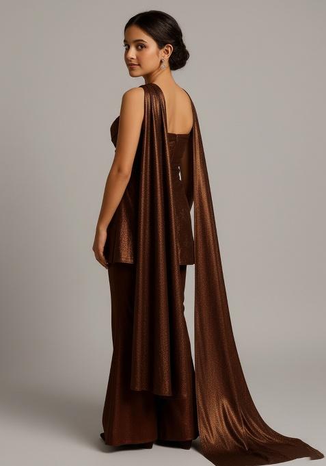 Girls Brown Foil Print Knit Sharara Set