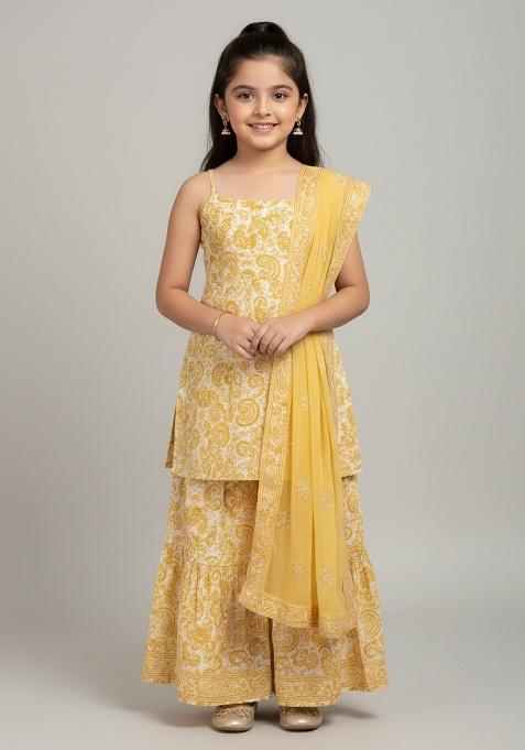 Girls White Embroidered Georgette Sharara Set