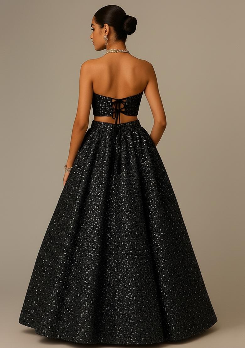 Girls Black Embellished Net Lehenga Set - Indya