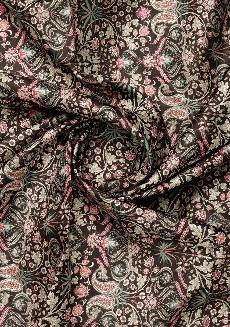 Girls Black Floral Print Lehenga Set