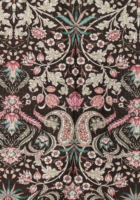 Girls Black Floral Print Lehenga Set