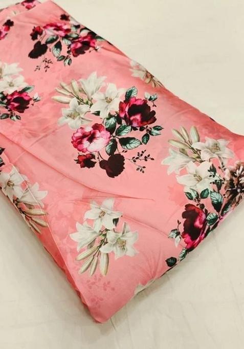 Girls Pink Floral Print Georgette Lehenga Set