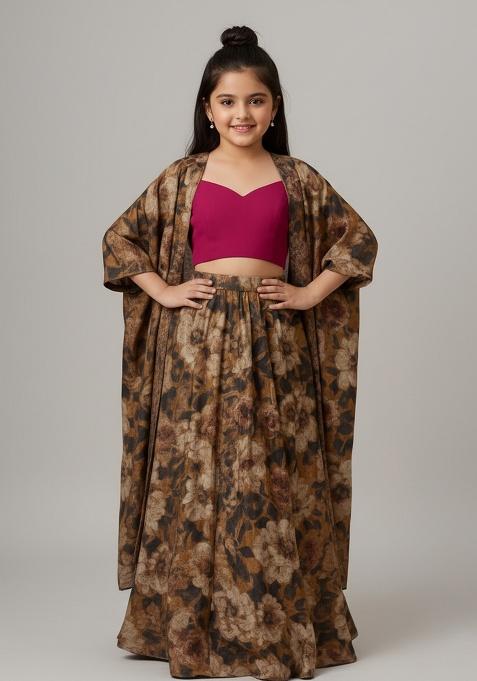 Girls Yellow Embroidered Lehenga Set