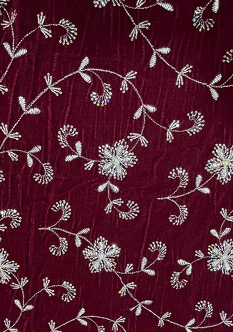 Girls Maroon Embroidered Georgette Lehenga Set