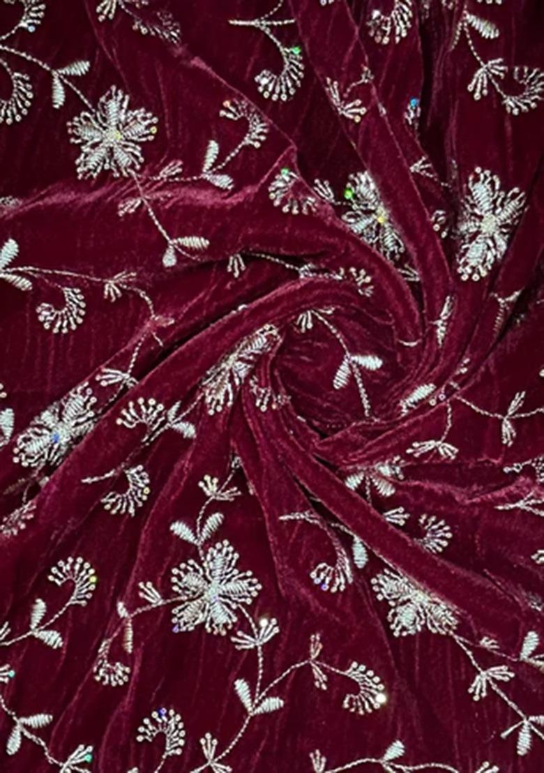 Girls Maroon Embroidered Georgette Lehenga Set - Indya