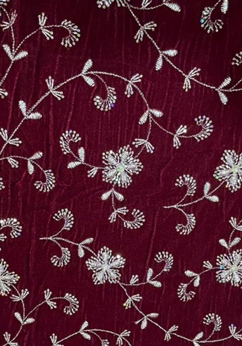 Girls Maroon Embroidered Georgette Lehenga Set