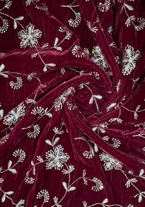 Girls Maroon Embroidered Georgette Lehenga Set