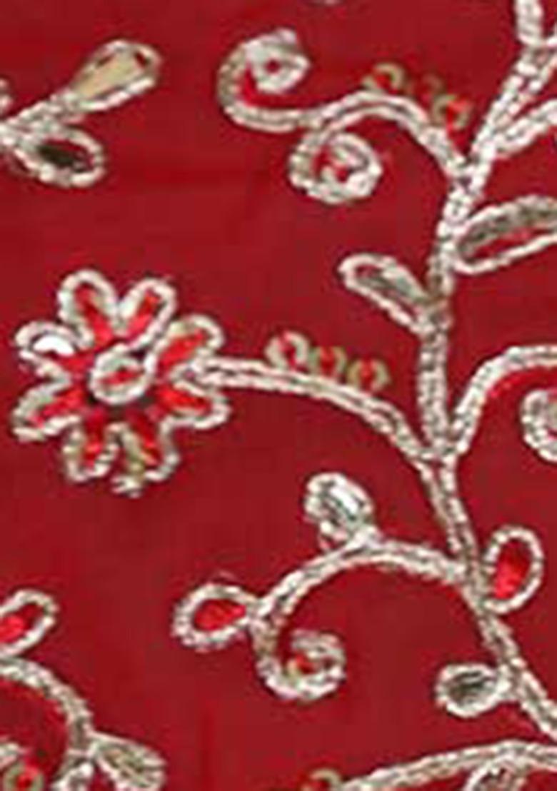 Girls Red Embroidered Georgette Lehenga Set - Indya