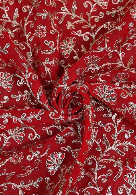 Girls Red Embroidered Georgette Lehenga Set