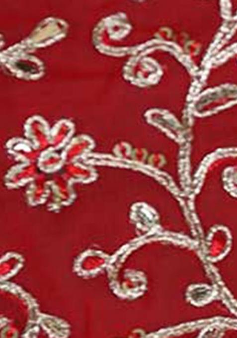 Girls Red Embroidered Georgette Lehenga Set