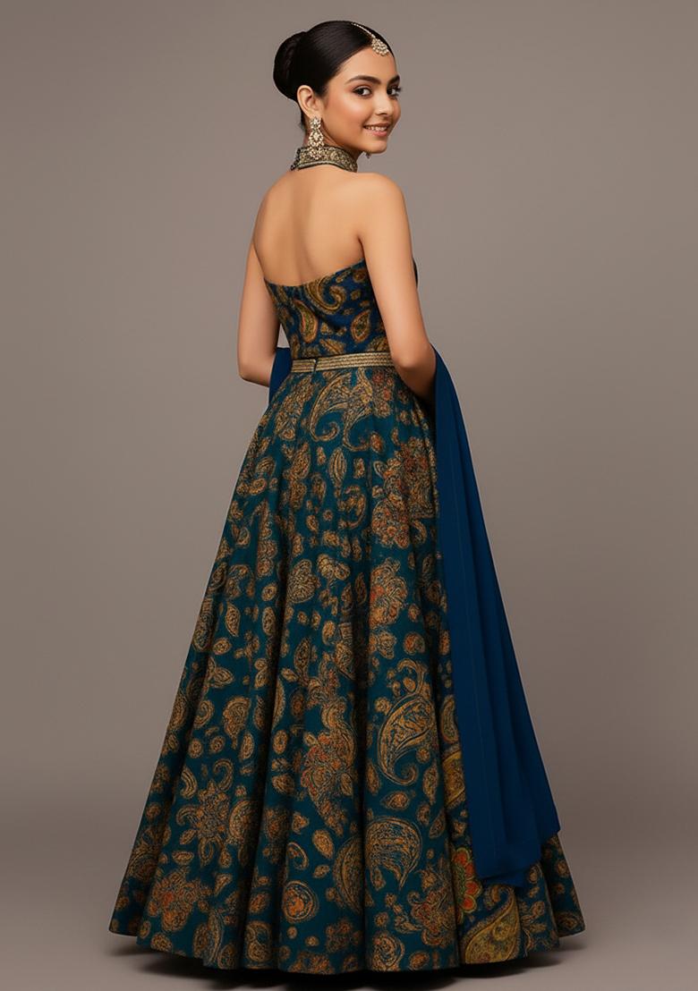 Girls Multi Color Floral Print Satin Lehenga Set