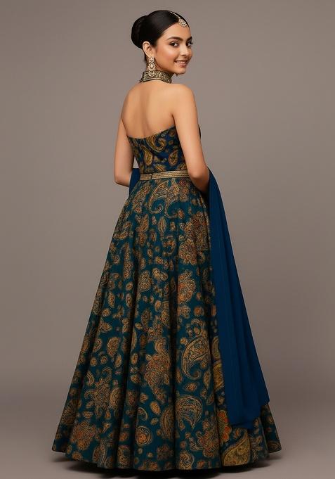 Girls Multi Color Floral Print Satin Lehenga Set