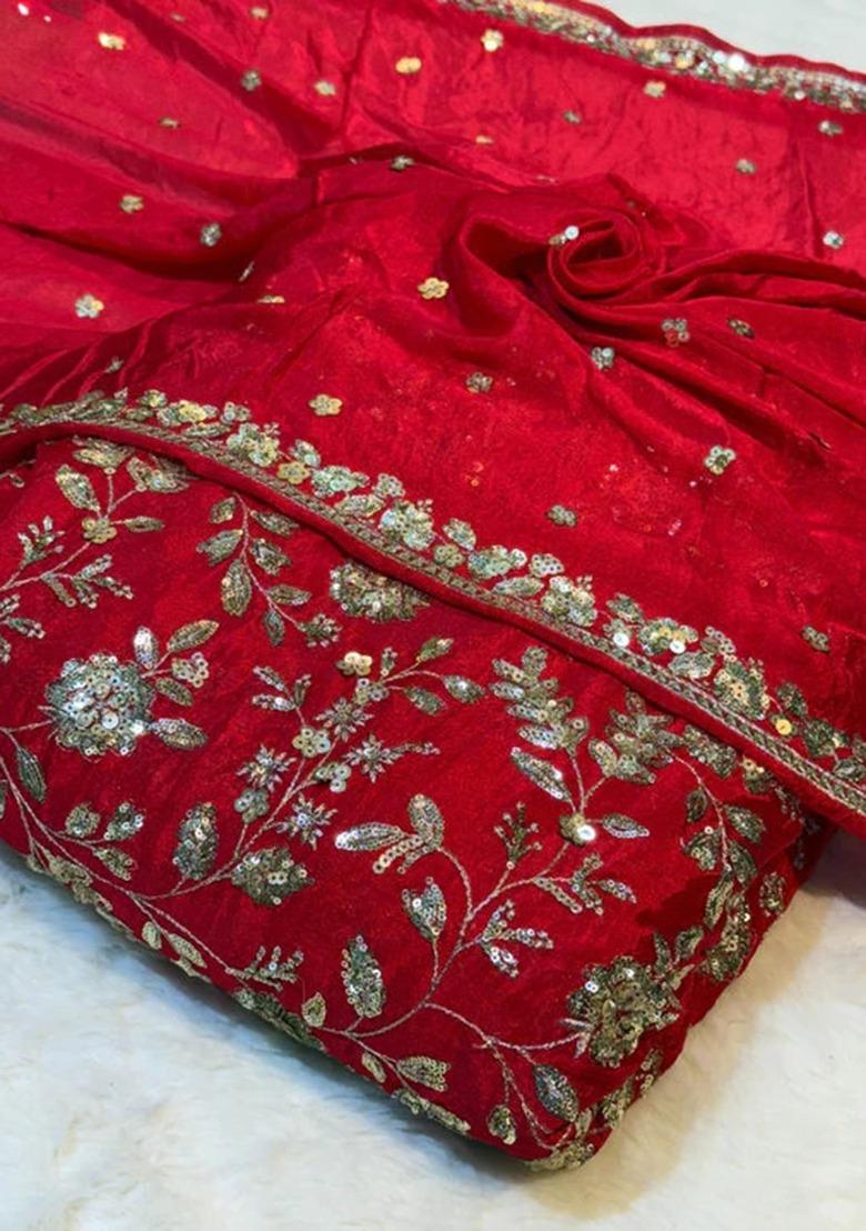 Girls Red Embellished Georgette Lehenga Set - Indya