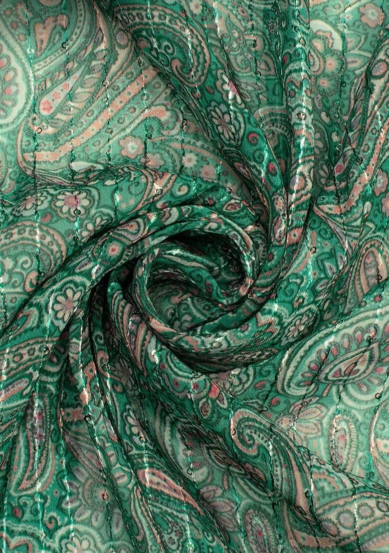 Girls Green Floral Print Georgette Lehenga Set