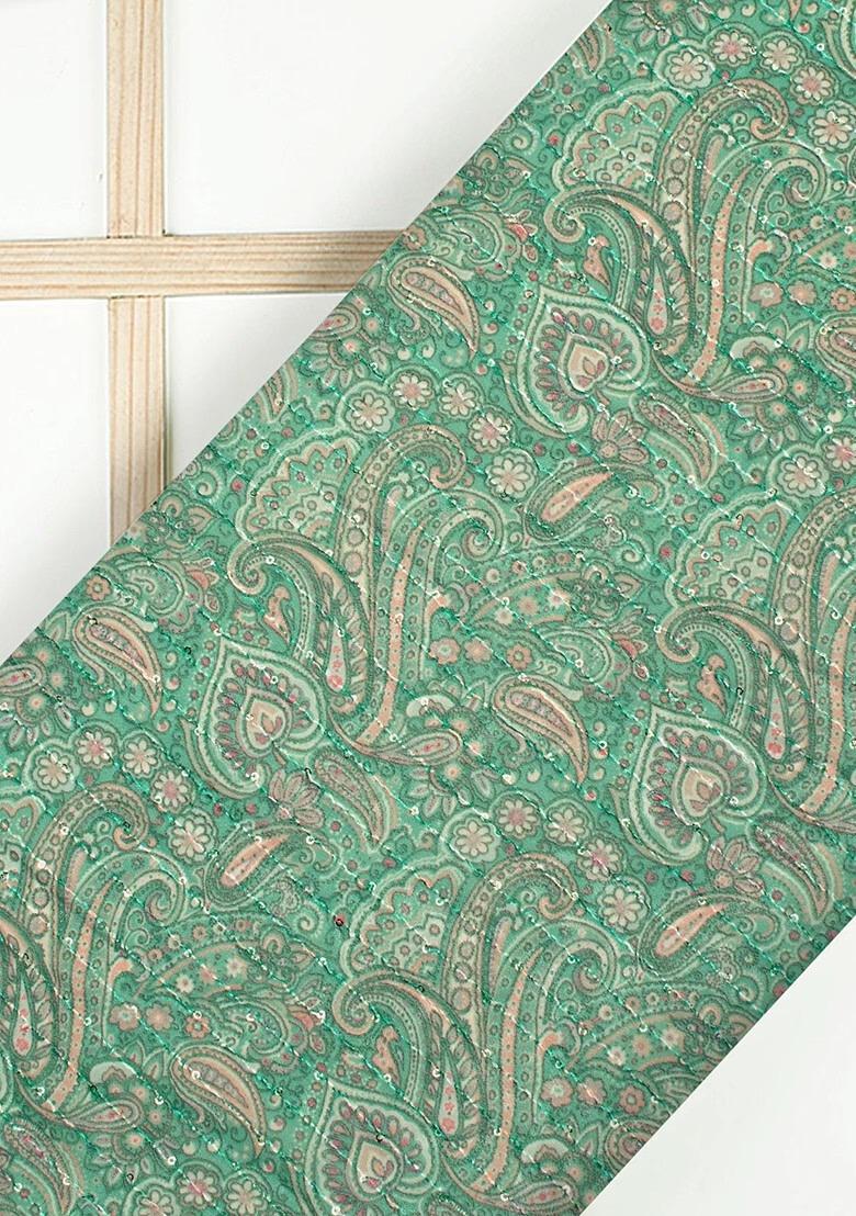 Girls Green Floral Print Georgette Lehenga Set - Indya