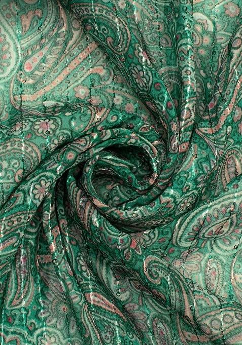 Girls Green Floral Print Georgette Lehenga Set