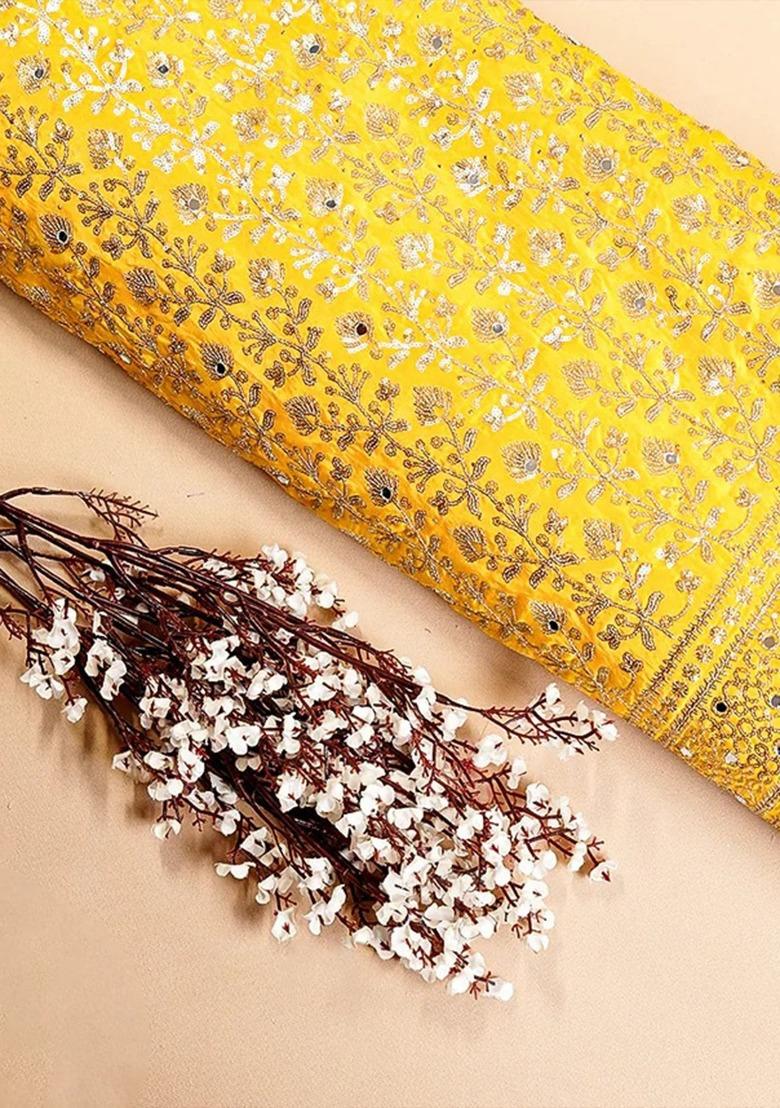 Girls Yellow Embroidered Silk Lehenga Set - Indya