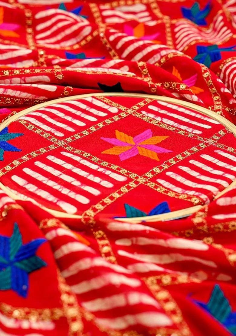 Girls Red Sequin Georgette Lehenga Set