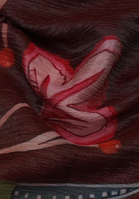 Girls Maroon Floral Print Georgette Lehenga Set